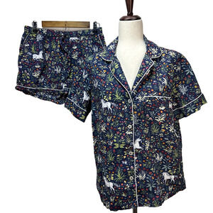 Printfresh Unicorn Garden Print Short Sleeve Organic Cotton Pajama Set Size S